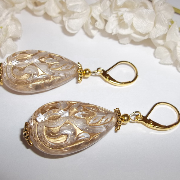 Gold and Clear Statement Earrings Teardrop 4074 - Picture 5 of 7